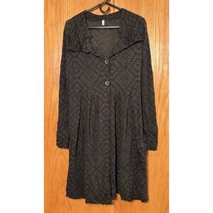 Vigorella Dress Coat Wms Size L Black Charcoal Oversized Lagenlook Pleated Wool